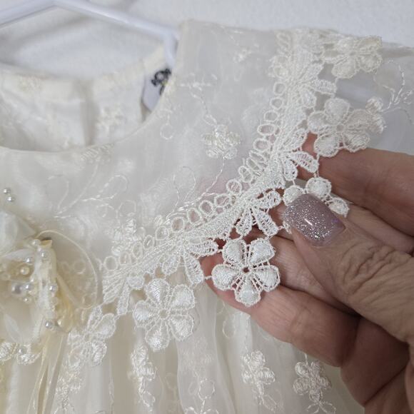 VTG Crayon Kids Dress Sz 24 Mo Ivory Chiffon Embroidered Lace Wedding Formal - Picture 8 of 16